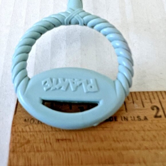 Vintage Plakie Baby Rattle 1950s Bunny Blue Handle Nursery Decor - Picture 7 of 7